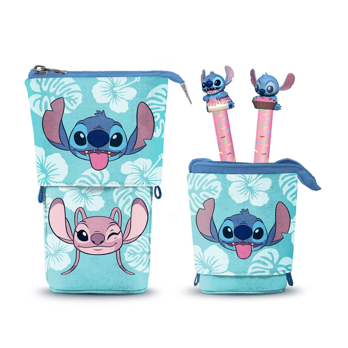 Trousse Portatout Mignonne + 2 Stylos Gel Effaçables Disney Lilo & Stitch « Aloha »