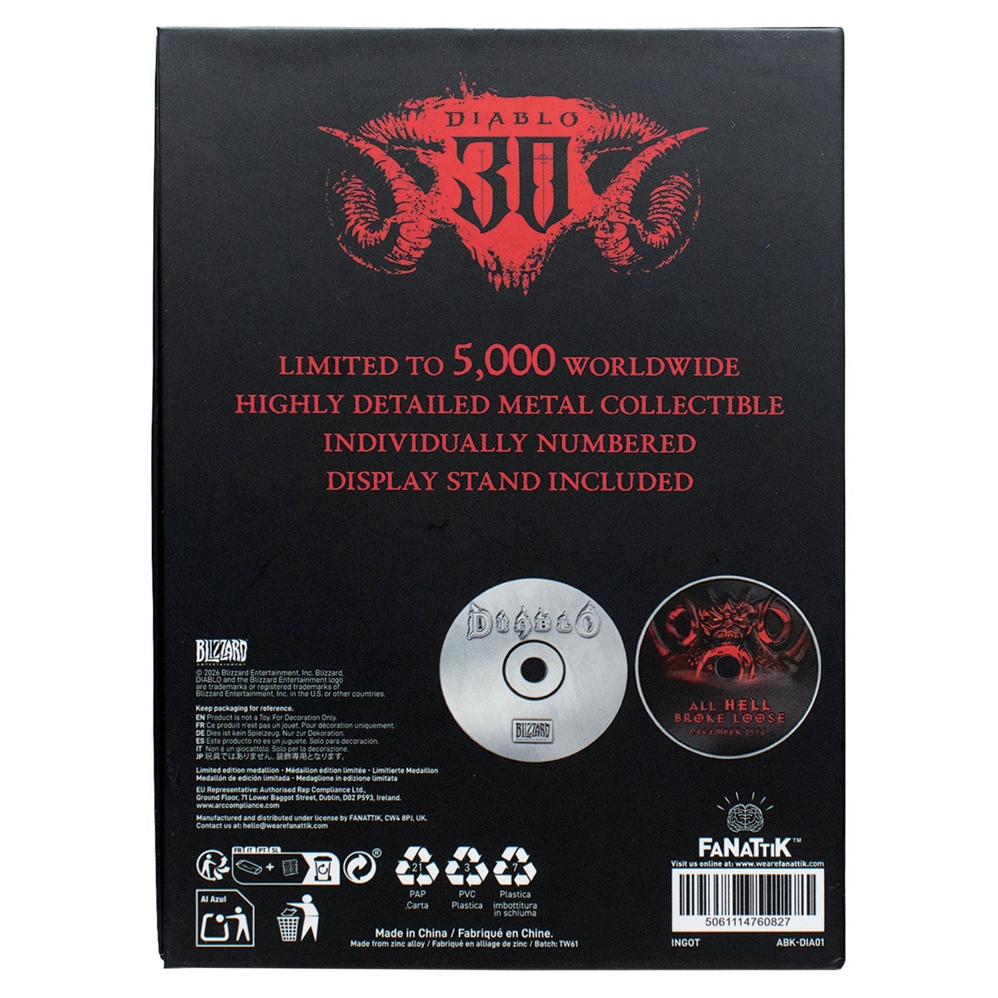 Emballage de la réplique du CD-ROM Diablo 30e anniversaire Fanattik – face arrière