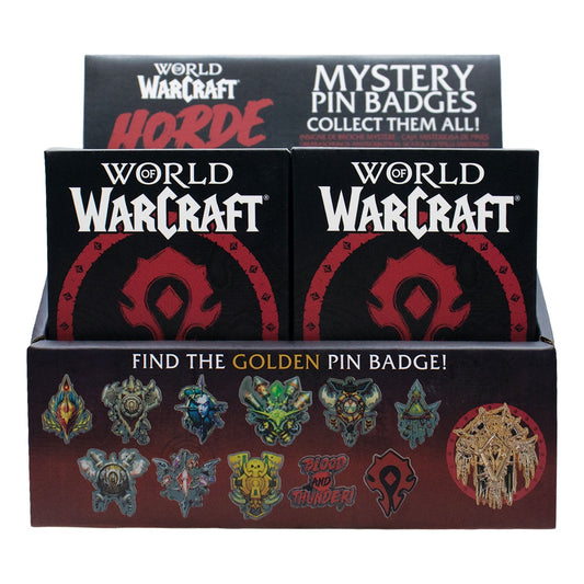 Display de 12 blind boxes World of Warcraft Horde - pin’s mystère - présentoir avant