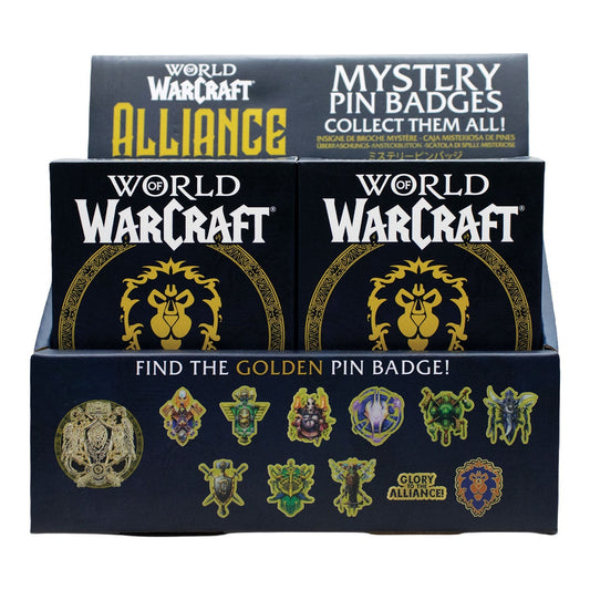 Display de 12 blind boxes World of Warcraft Alliance - pin’s mystère - présentoir avant