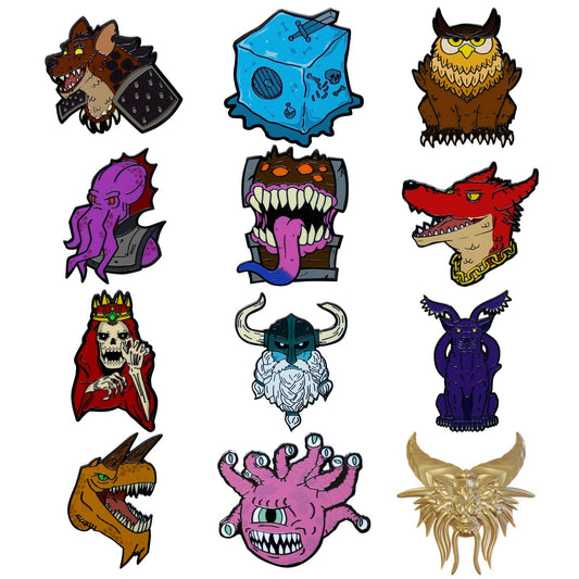 Display de 12 blind boxes Dungeons & Dragons - 50e anniversaire - pin’s mystère - ensemble des pin’s