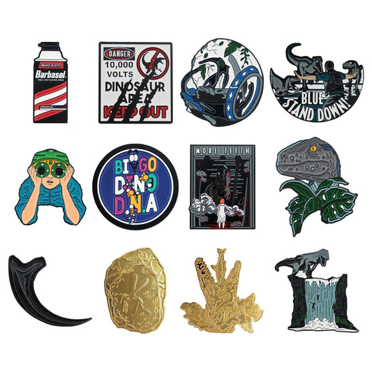 Display de 12 blind boxes Jurassic Park & Jurassic World - pin’s mystère - ensemble des pin’s