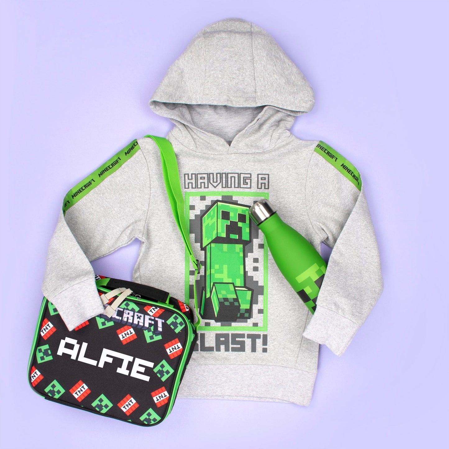 Sweat à capuche Minecraft – vert Creeper – gris