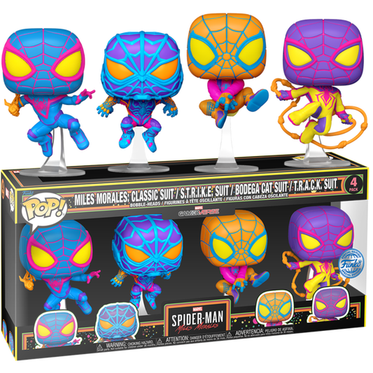 Funko Pop! Miles Morales 4-Pack (Black Light) (SE) – Spider‑Man