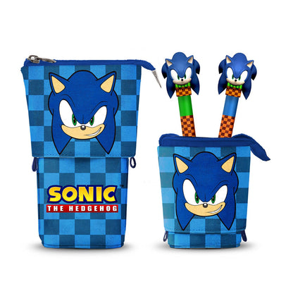 Trousse Portatout Mignonne + 2 Stylos Gel Effaçables Sonic the Hedgehog