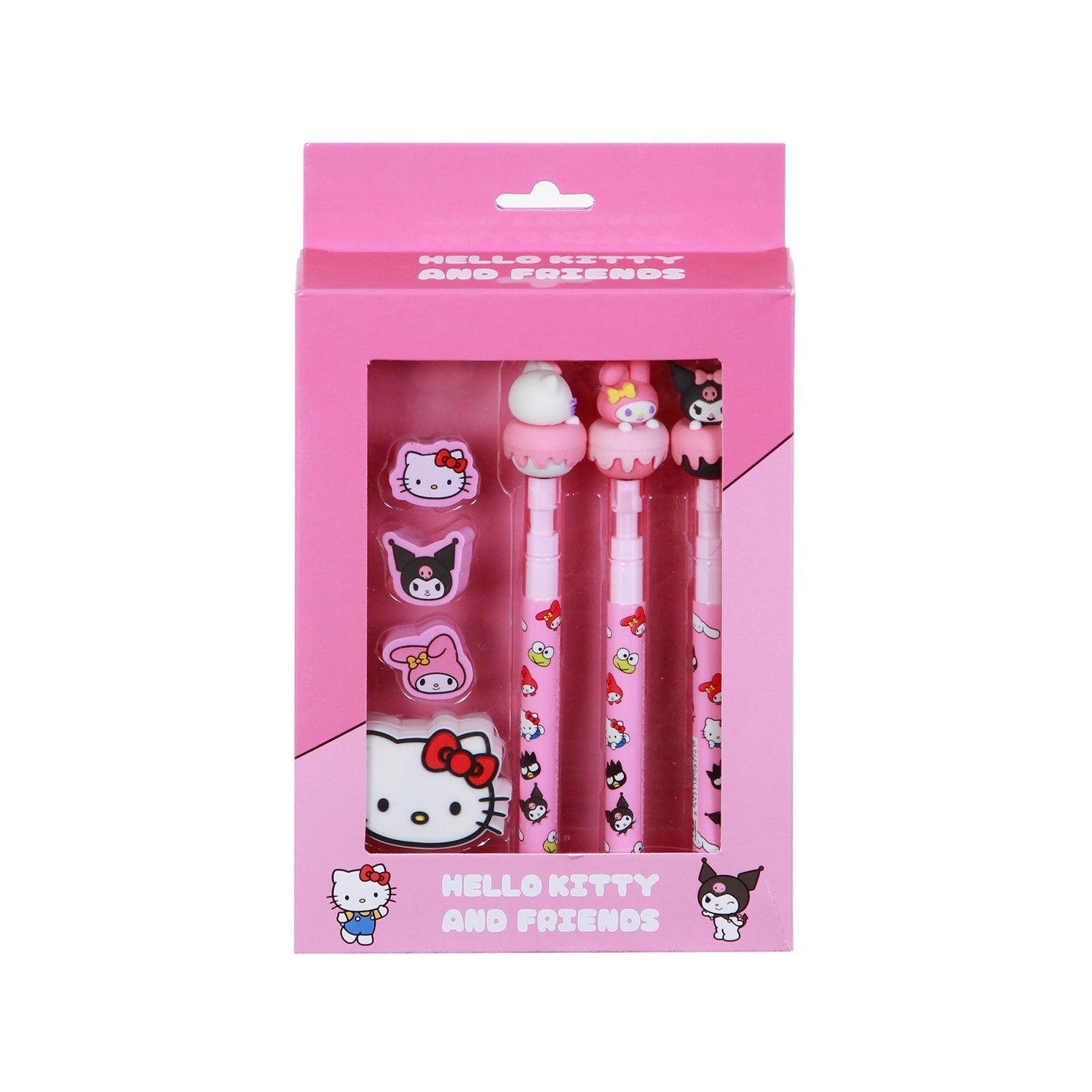 Pack Mix de 3 Crayons Éternels + 3 gommes + taille-crayon Hello Kitty