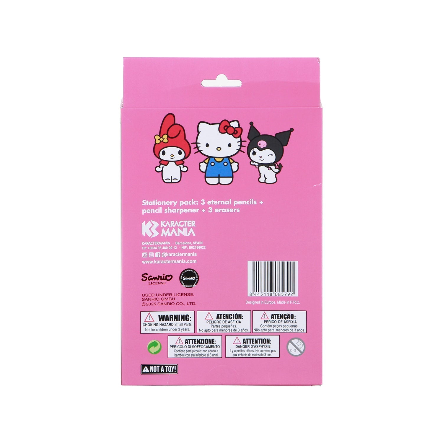 Pack Mix de 3 Crayons Éternels + 3 gommes + taille-crayon Hello Kitty