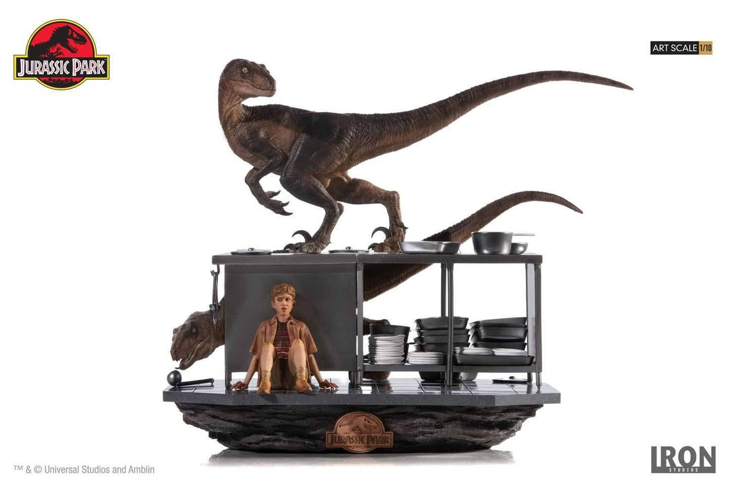 Velociraptors Statue in the Kitchen Diorama - Jurassic Park - Art Scale 1/10