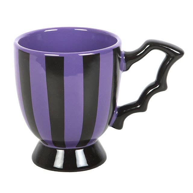 Purple &amp; Black Striped Tea Cup – Bat Wing Handle
