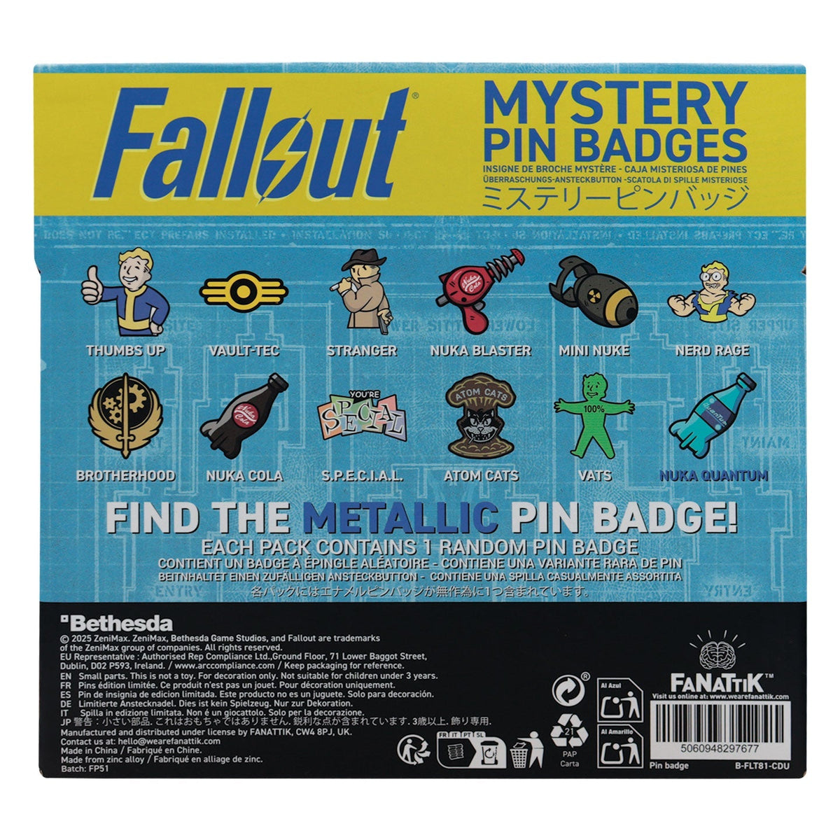 Display de 12 blind boxes Fallout - pin’s mystère Volume 2 - présentoir arrière
