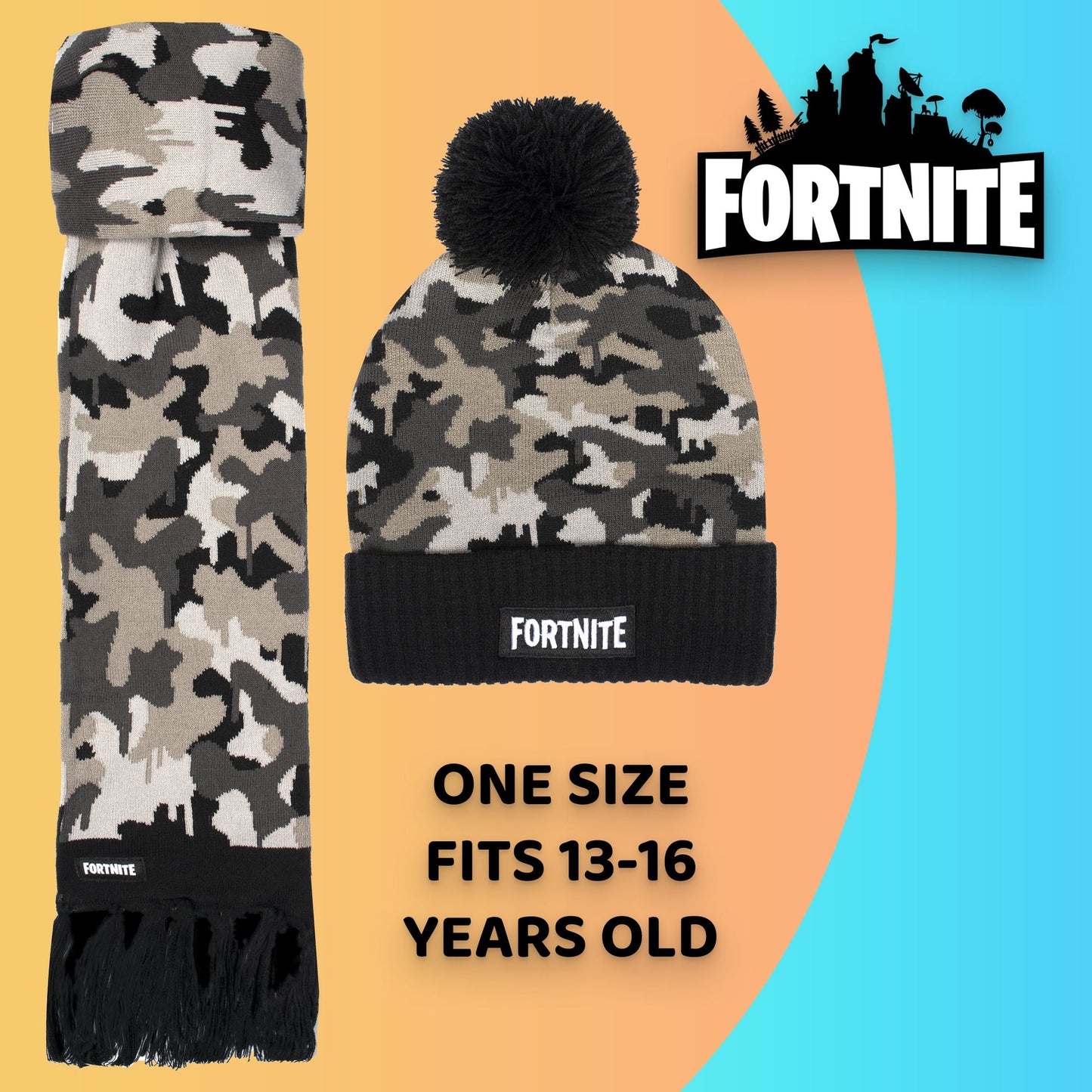 Ensemble bonnet et écharpe – Fortnite Set- Camo gris