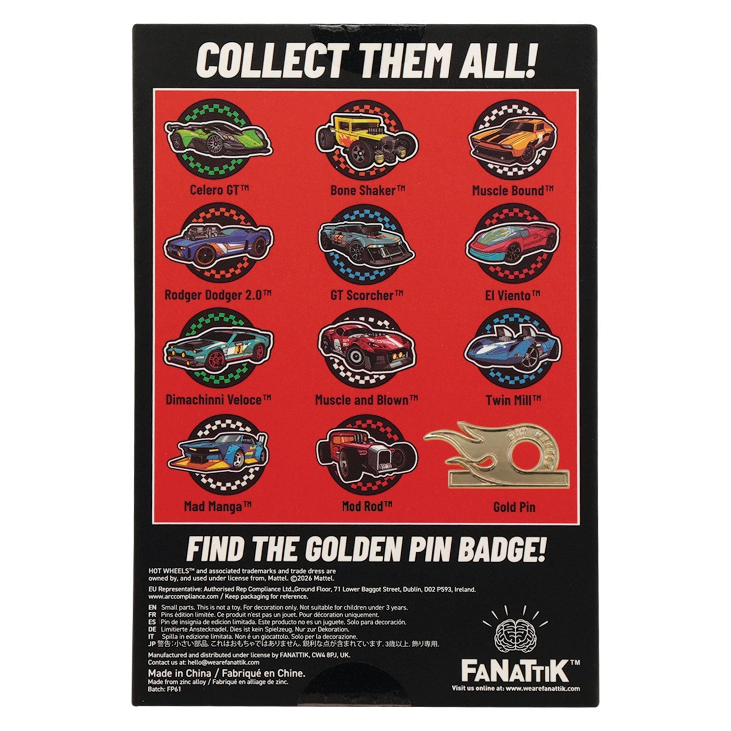 Display de 12 blind boxes Hot Wheels - pin’s mystère - blind box arrière