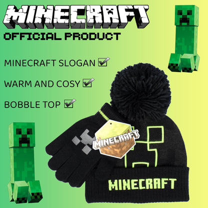 Ensemble bonnet et gants – Minecraft Set – gris Creeper