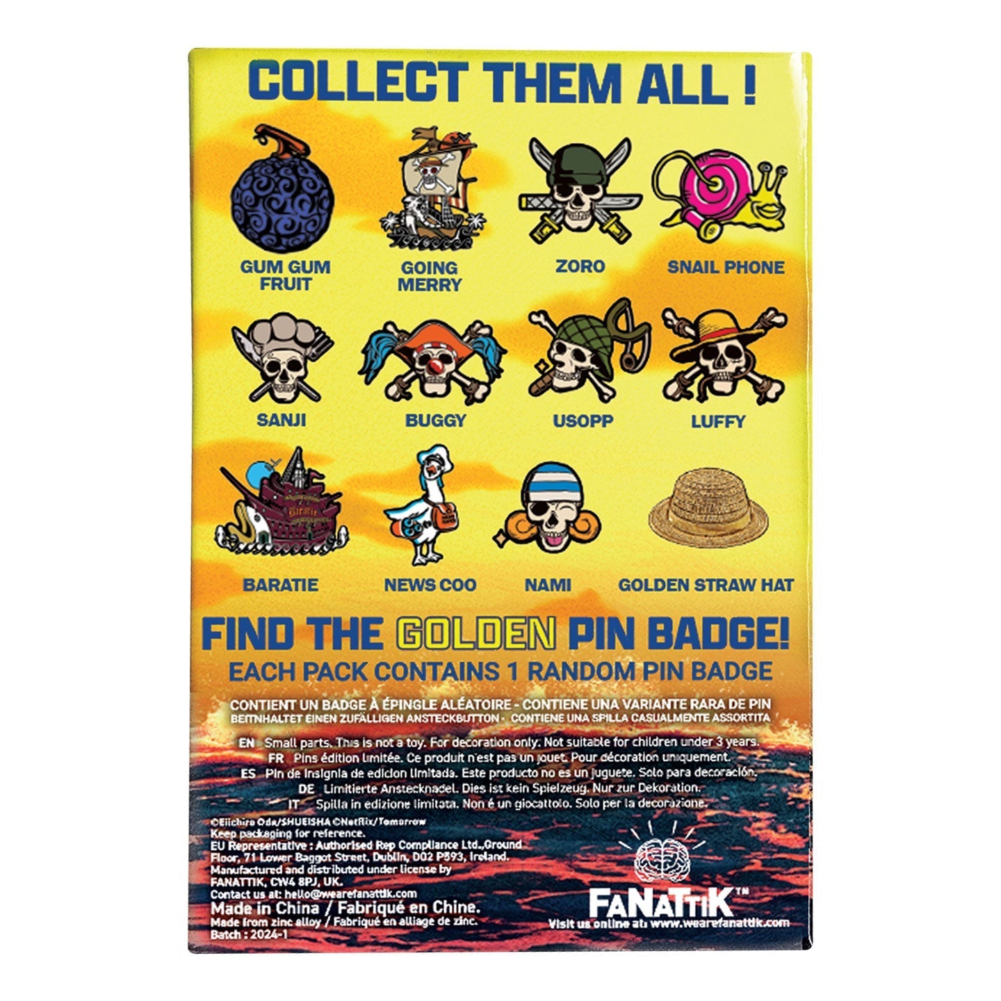Display de 12 blind boxes One Piece - pin’s mystère - blind box arrière