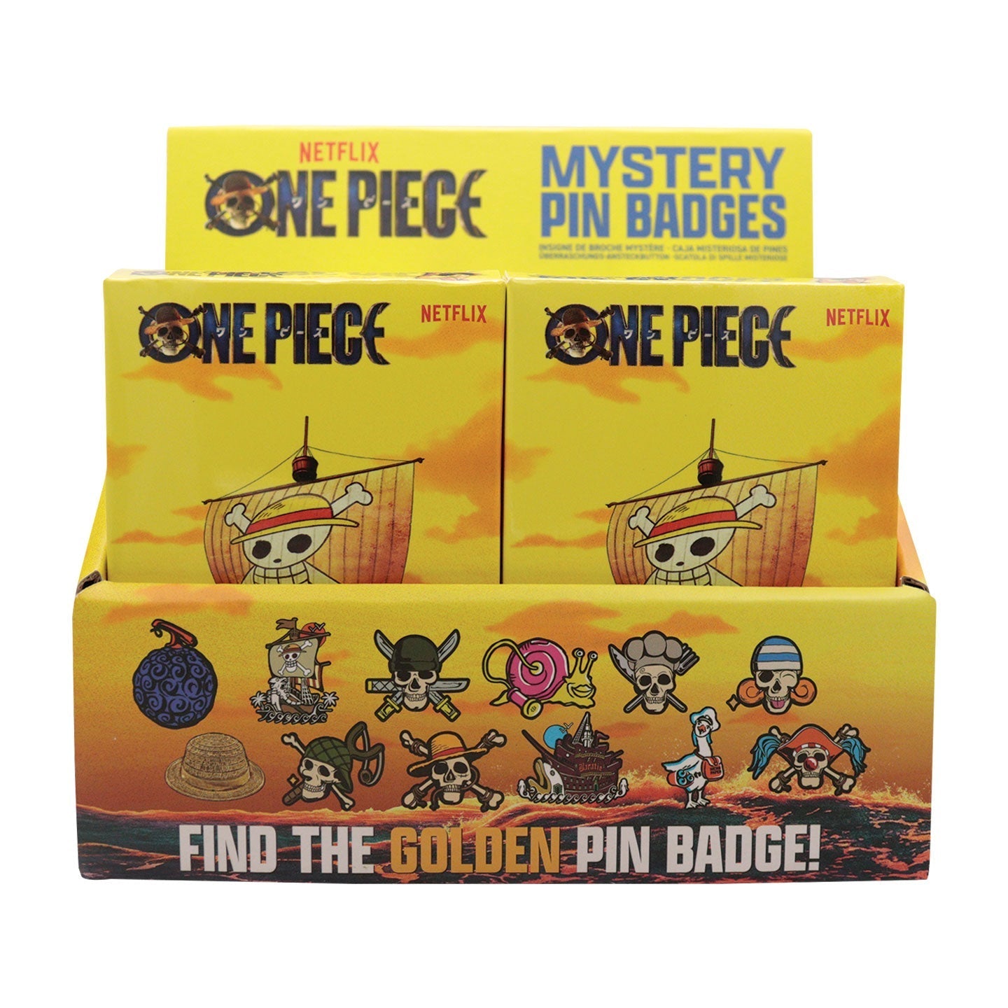 Display de 12 blind boxes One Piece - pin’s mystère - présentoir avant