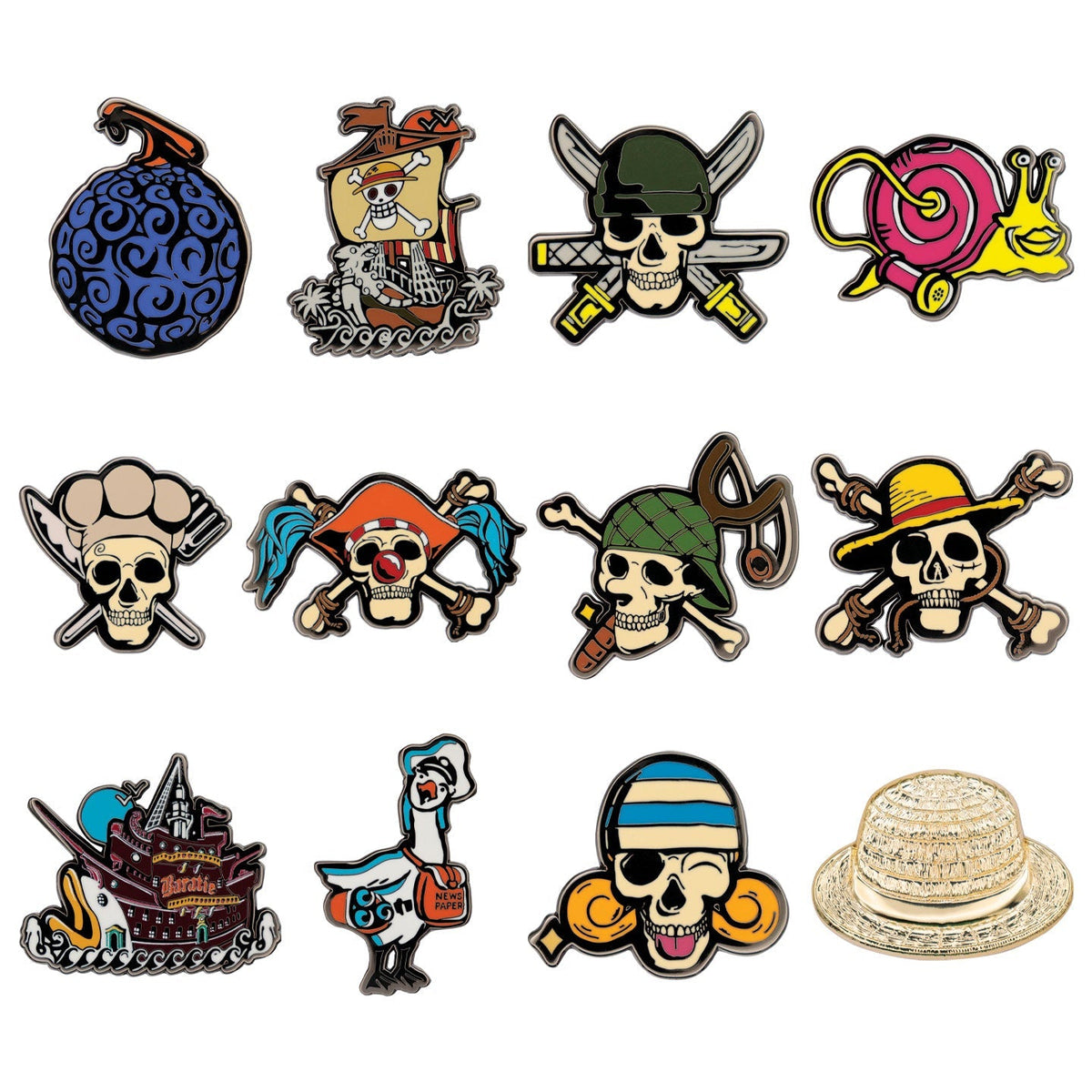 Display de 12 blind boxes One Piece - pin’s mystère - ensemble des pin’s