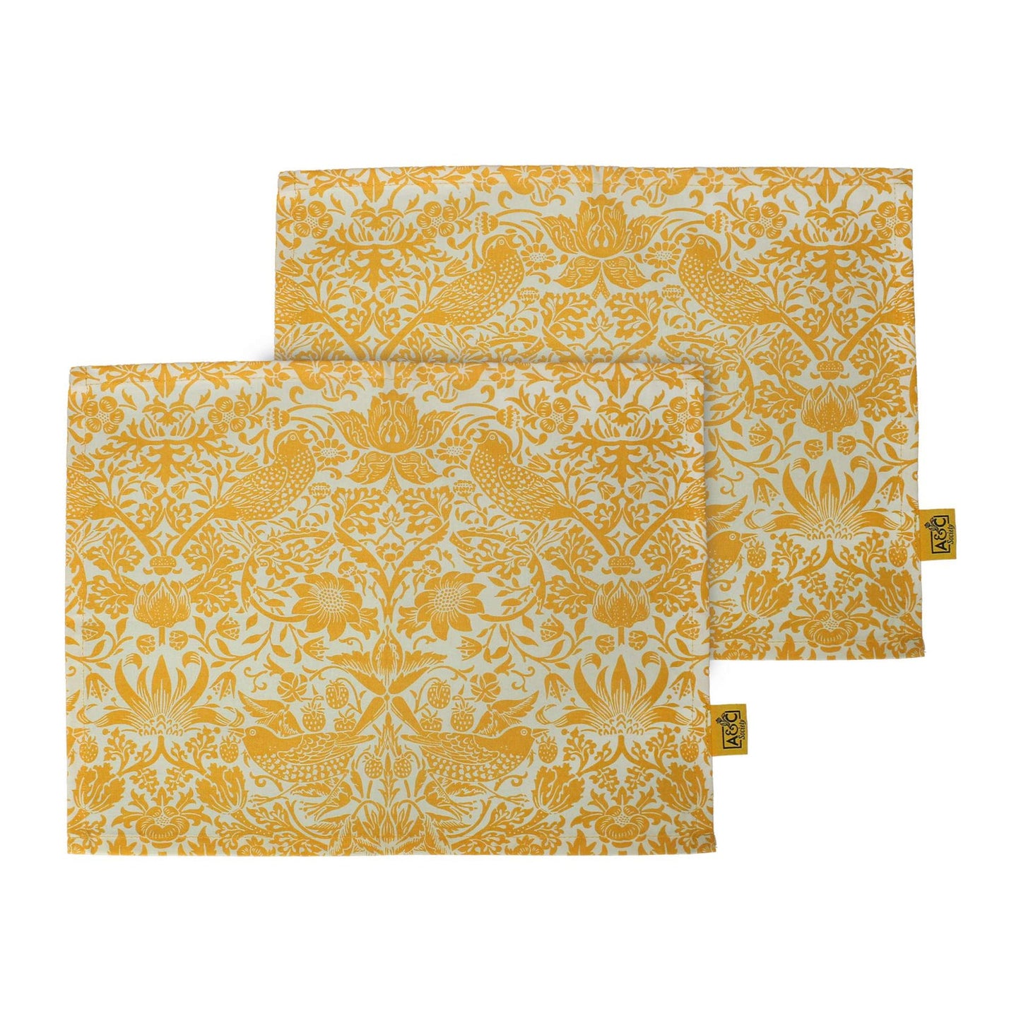 Napperons et serviettes en coton recyclé William Morris - jaunes