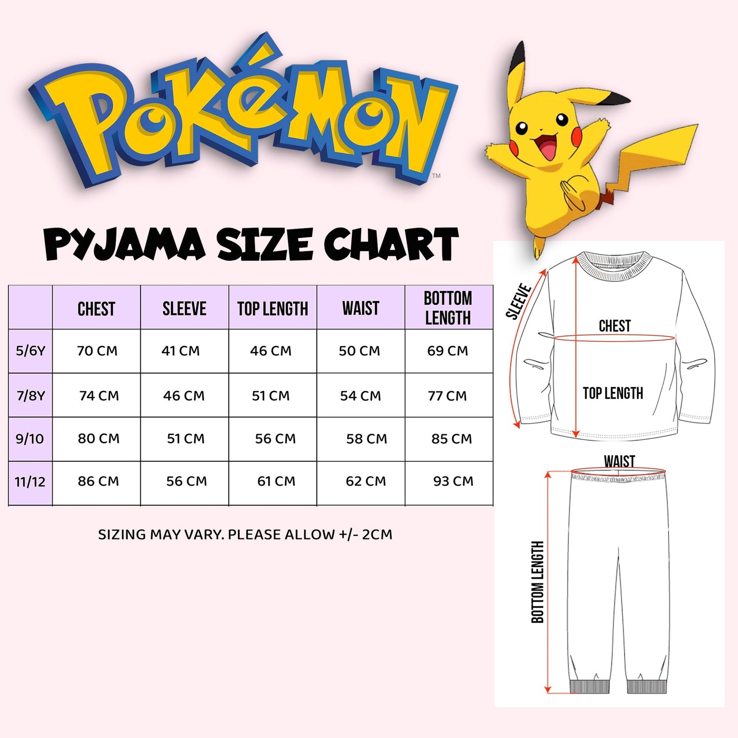 Pyjama – Pokemon – Long Sleeve – 100% Cotton, Soft & Warm Winter PJs