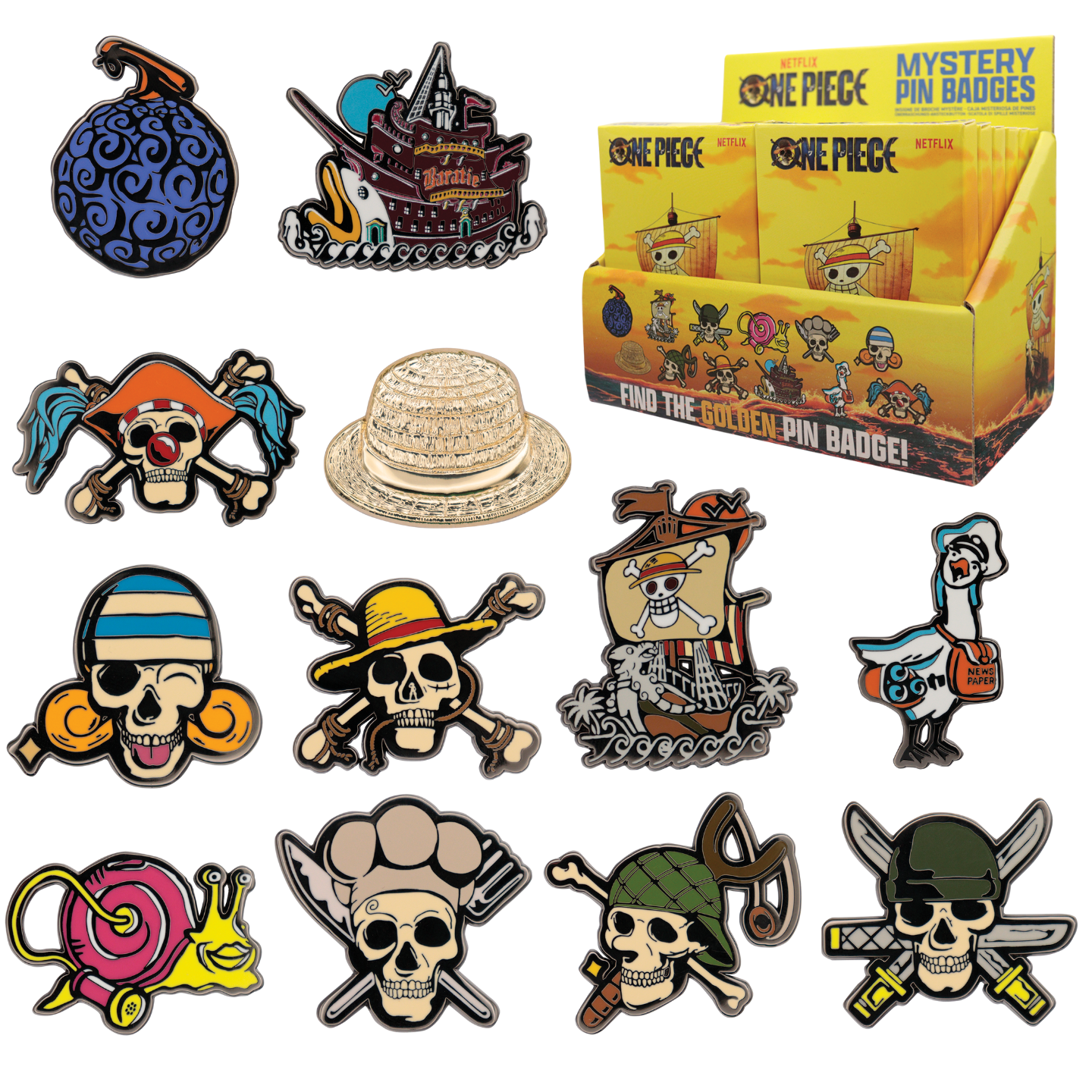 Display de 12 blind boxes One Piece - pin’s mystère - packaging principal