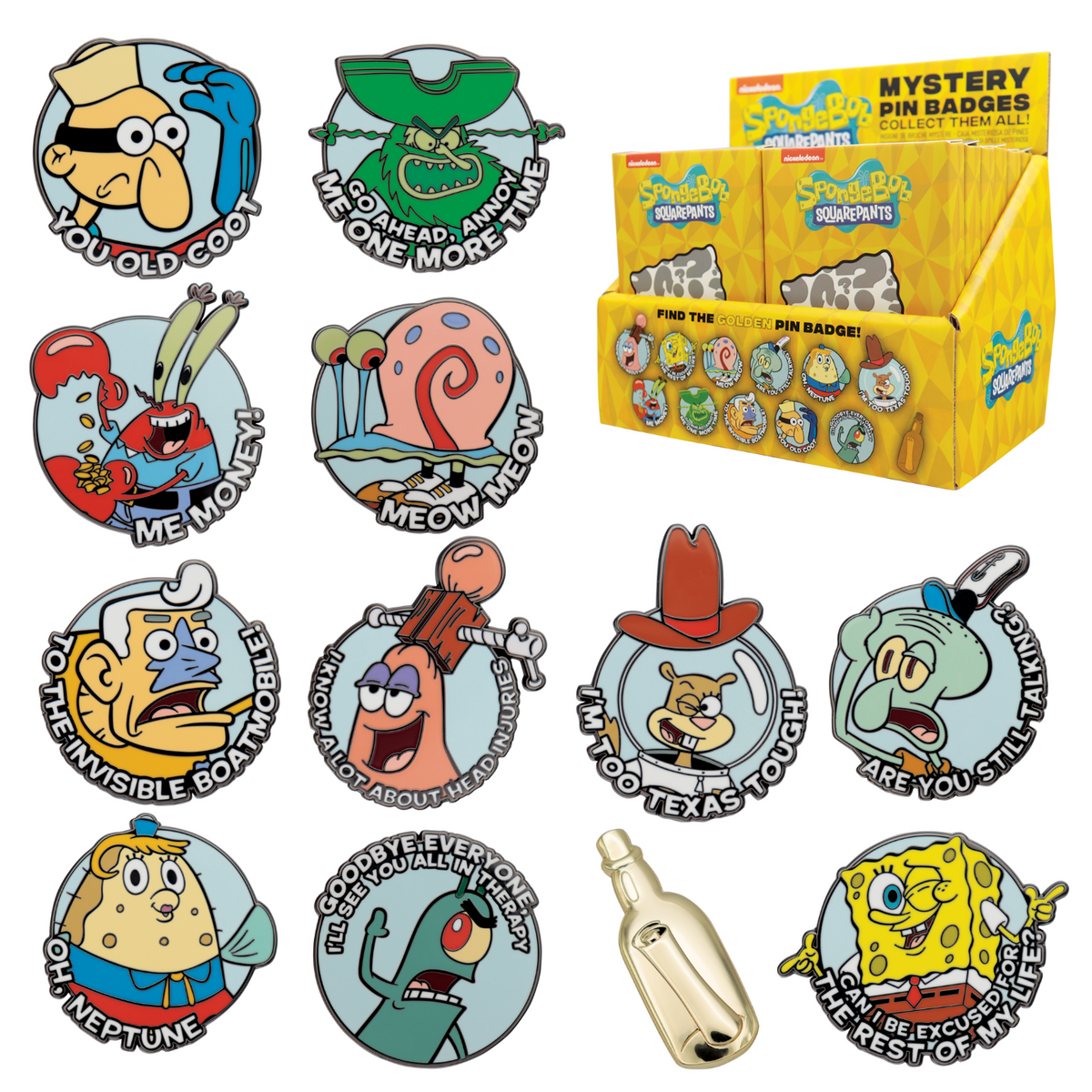 Display de 12 blind boxes Bob l’éponge - pin’s mystère - packaging principal