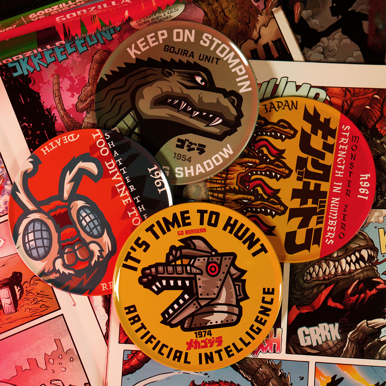Set de 4 sous-verres métal Godzilla - mise en situation 1