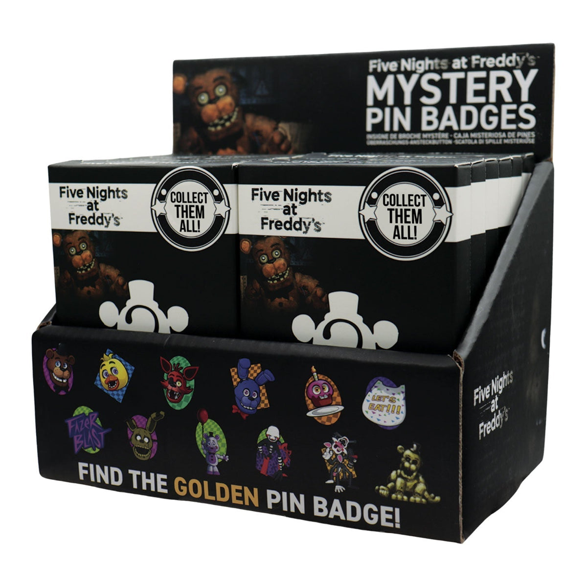 Display de 12 blind boxes Five Nights at Freddy’s - pin’s mystère - présentoir angle