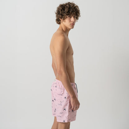 Shark and Swimmer Swim Shorts - Pink