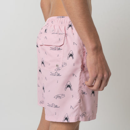 Shark and Swimmer Swim Shorts - Pink