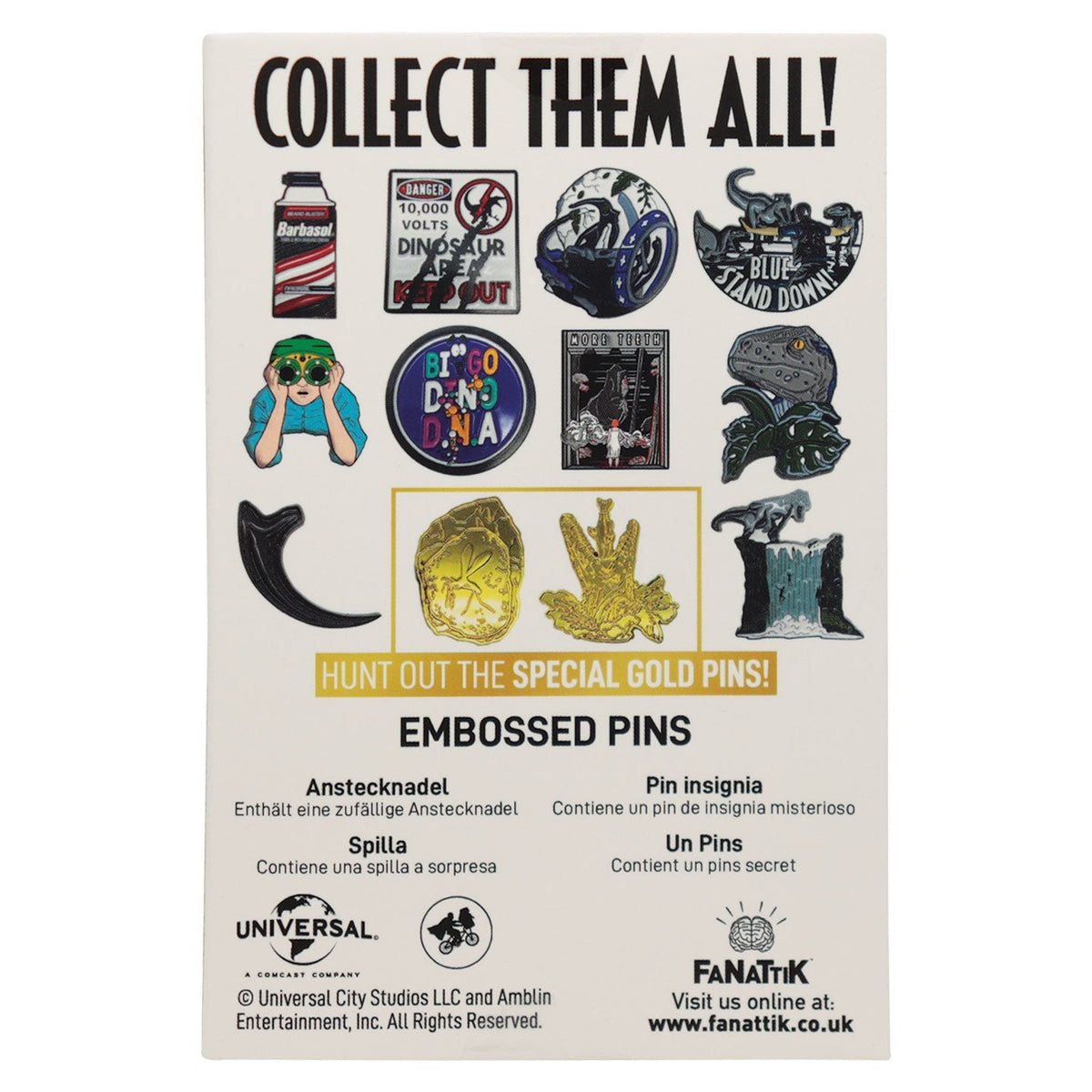 Display de 12 blind boxes Jurassic Park & Jurassic World - pin’s mystère - blind box arrière