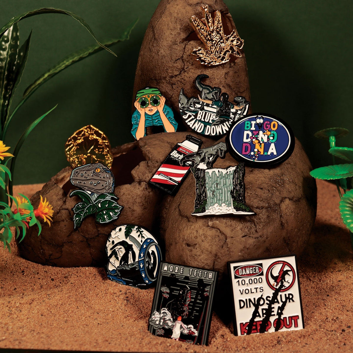 Display de 12 blind boxes Jurassic Park & Jurassic World - pin’s mystère - mise en situation 2