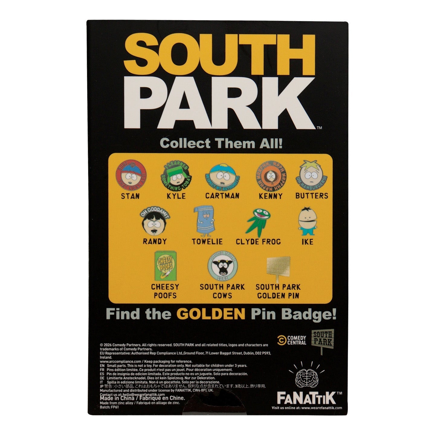 Display de 12 blind boxes South Park - pin’s mystère - blind box arrière