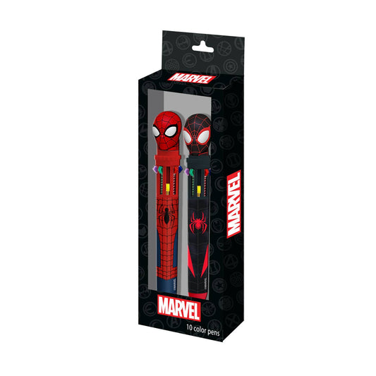 Marvel Spiderman Peter-Pack de 2 Stylos à 10 Couleurs