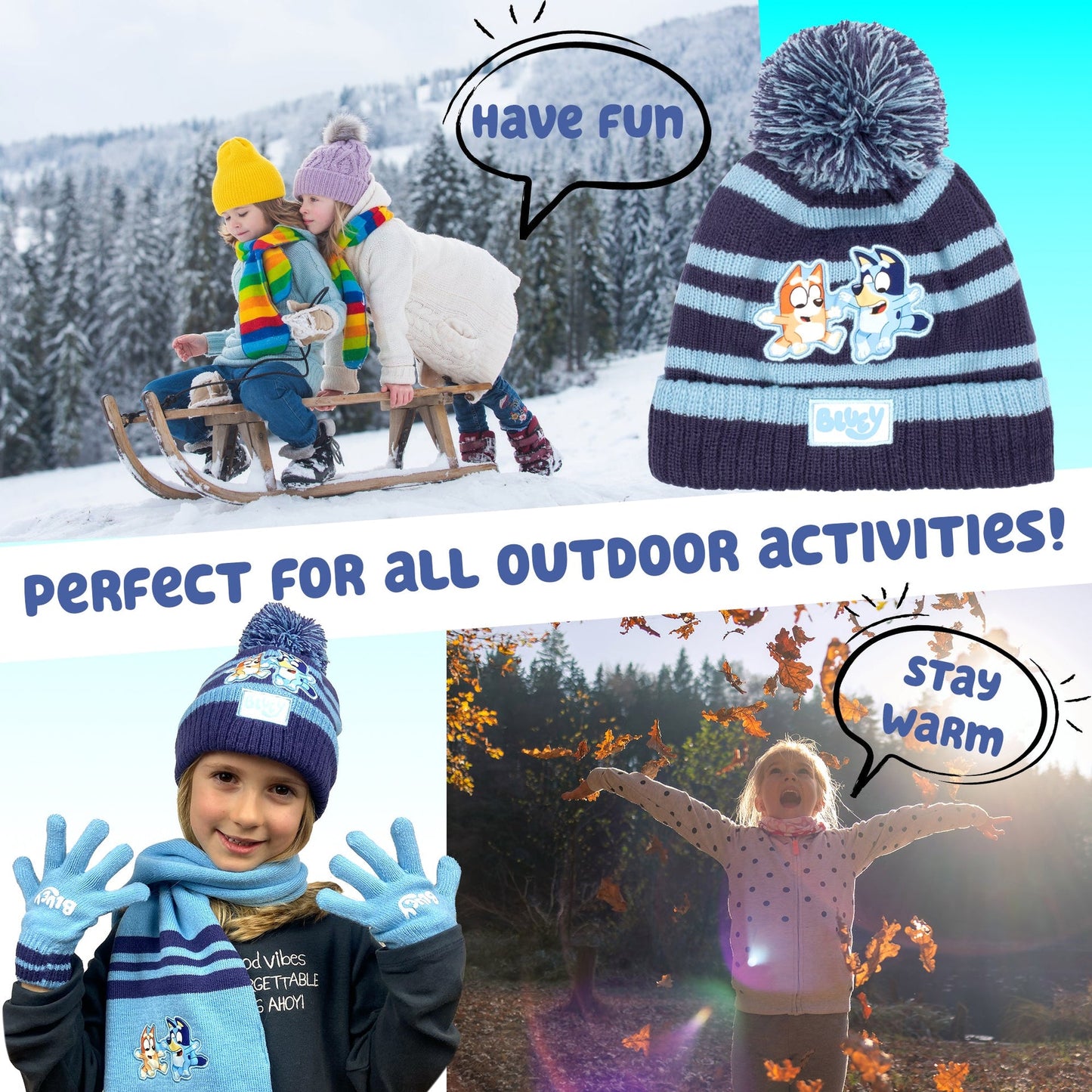 Hat and Gloves Set – Bluey Children's Winter Set Warm and Comfy Beanie Set