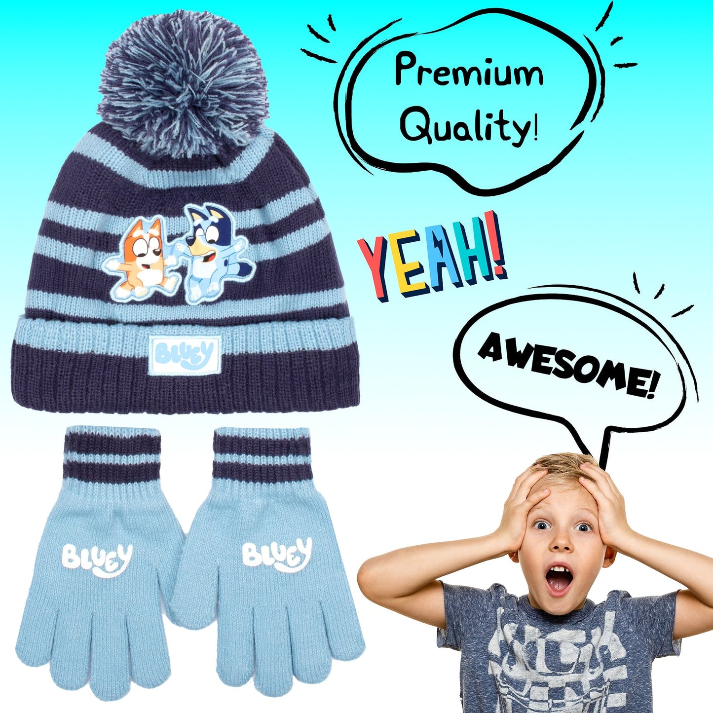 Hat and Gloves Set – Bluey Children's Winter Set Warm and Comfy Beanie Set