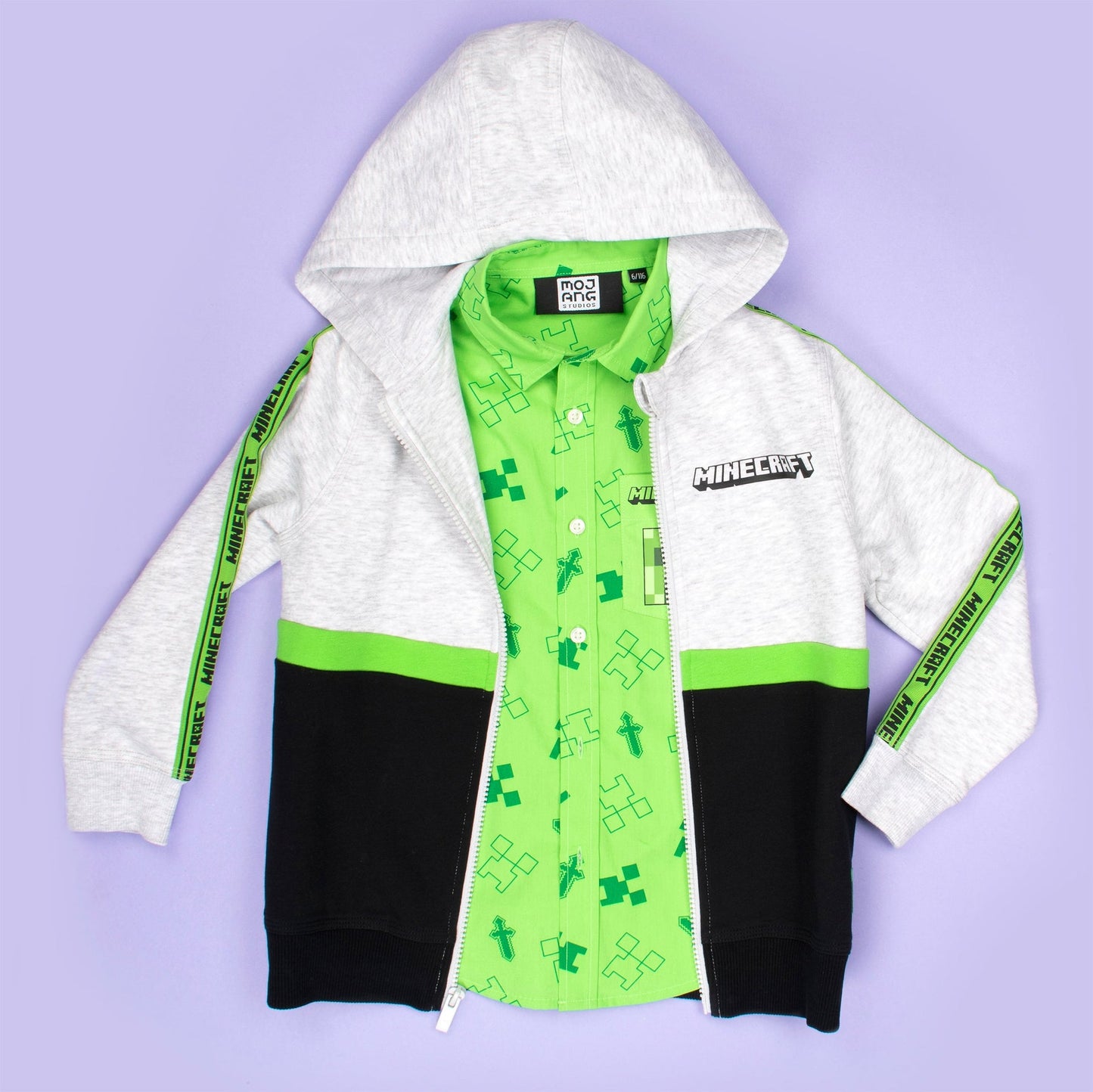 Sweat à capuche Minecraft – Zipped – gris et noir