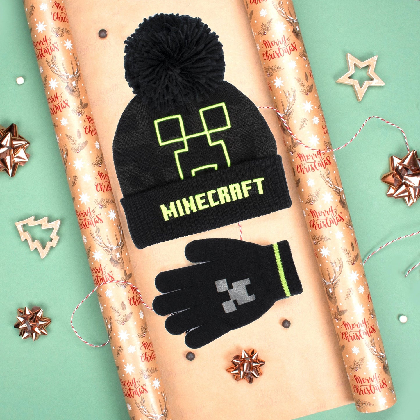 Ensemble bonnet et gants – Minecraft Set – gris Creeper