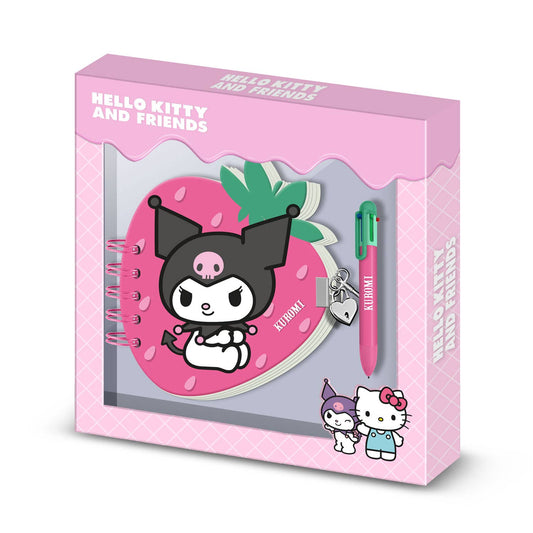 Kuromi Strawberry-Pack de Journal Fraise + Stylo 6 Couleurs