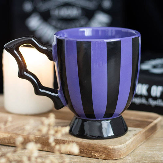 Purple &amp; Black Striped Tea Cup – Bat Wing Handle