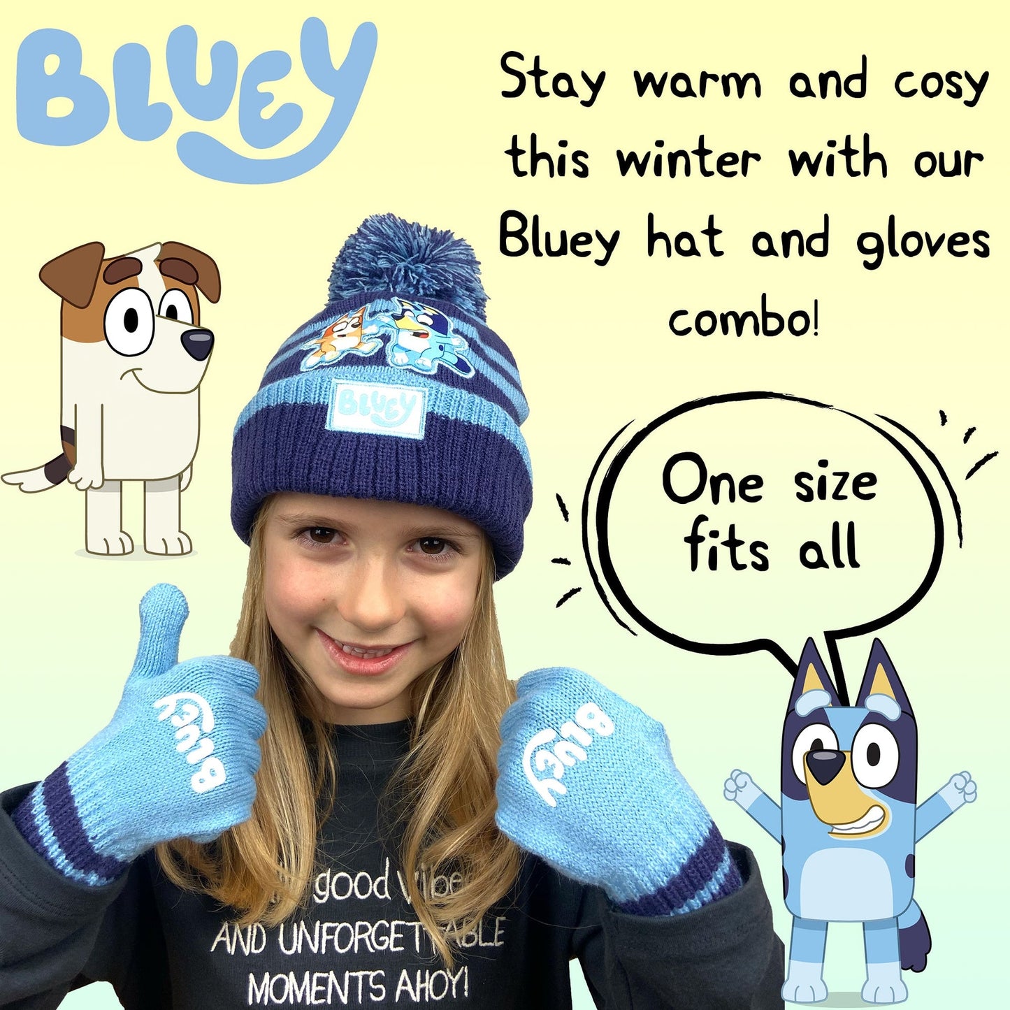 Hat and Gloves Set – Bluey Children's Winter Set Warm and Comfy Beanie Set
