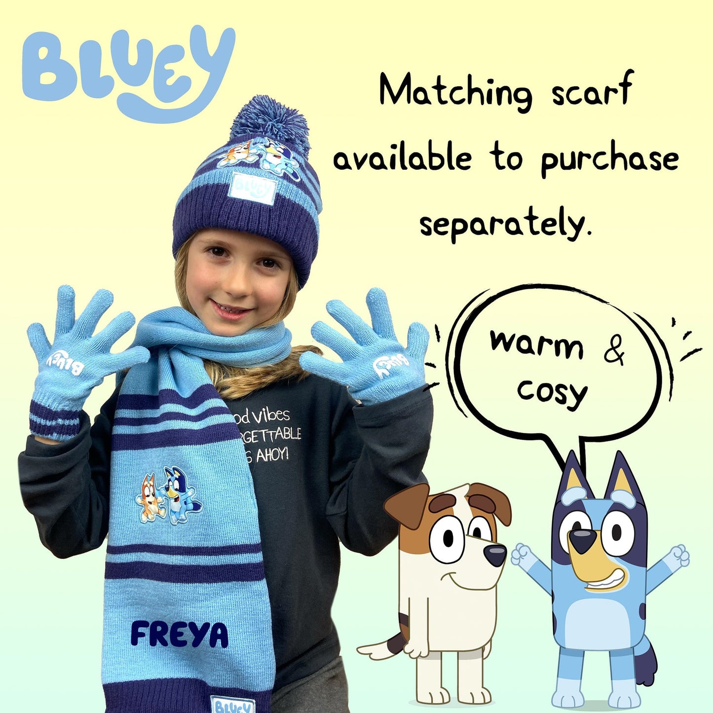 Hat and Gloves Set – Bluey Children's Winter Set Warm and Comfy Beanie Set