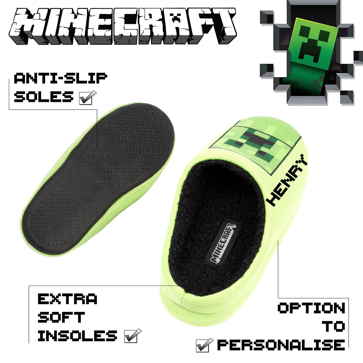 Chaussons enfant – Minecraft – vert Creeper