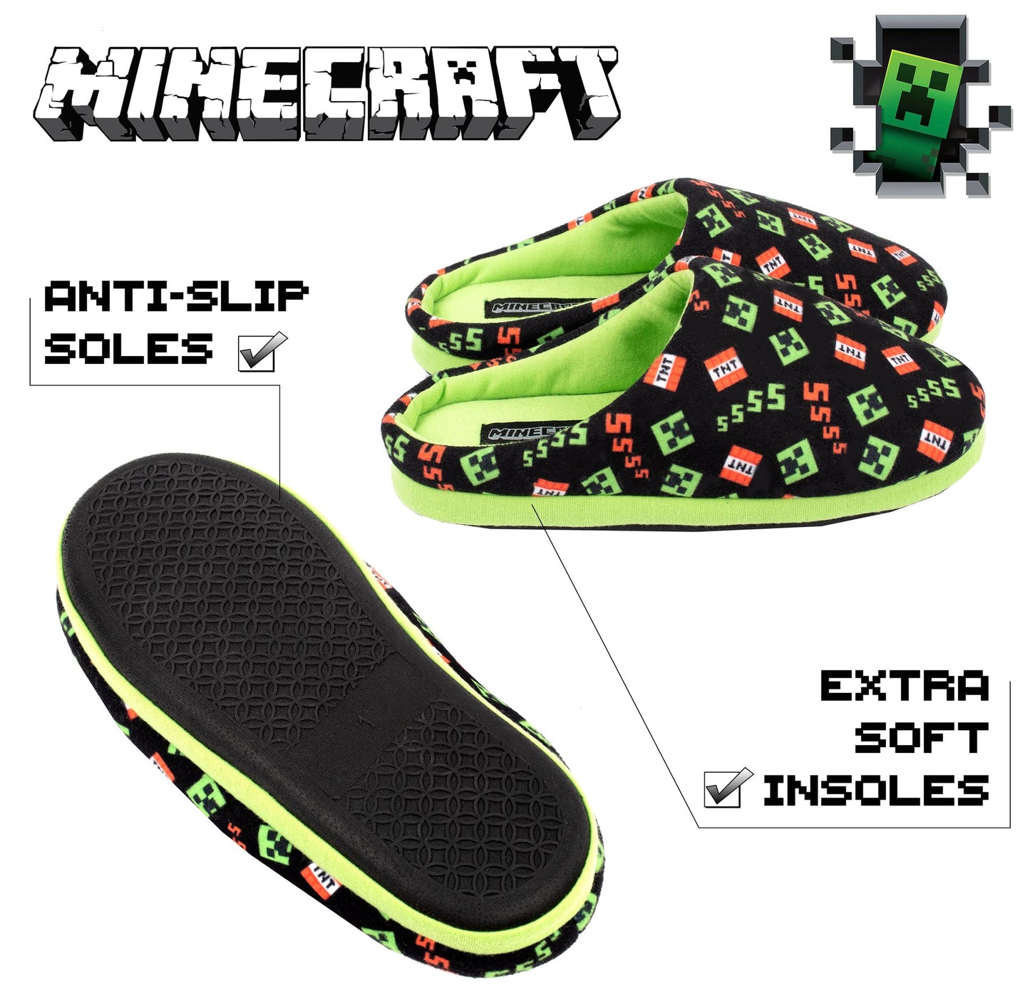 Chaussons enfant – Minecraft – noir Pattern