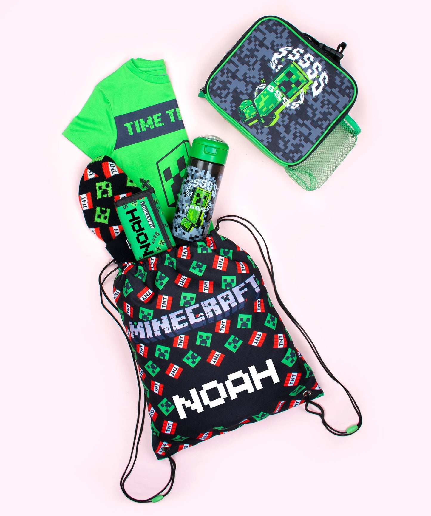 Sac repas – Minecraft with Mesh Pocket – gris Pixel Creeper
