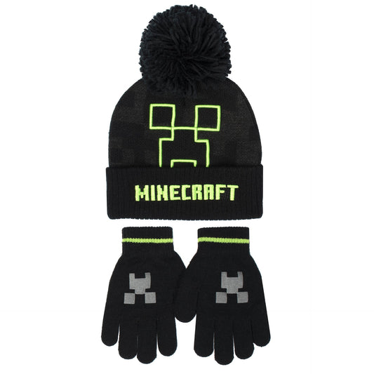 Ensemble bonnet et gants – Minecraft Set – gris Creeper
