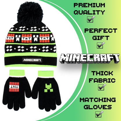 Ensemble bonnet et gants – Minecraft Set – noir TNT