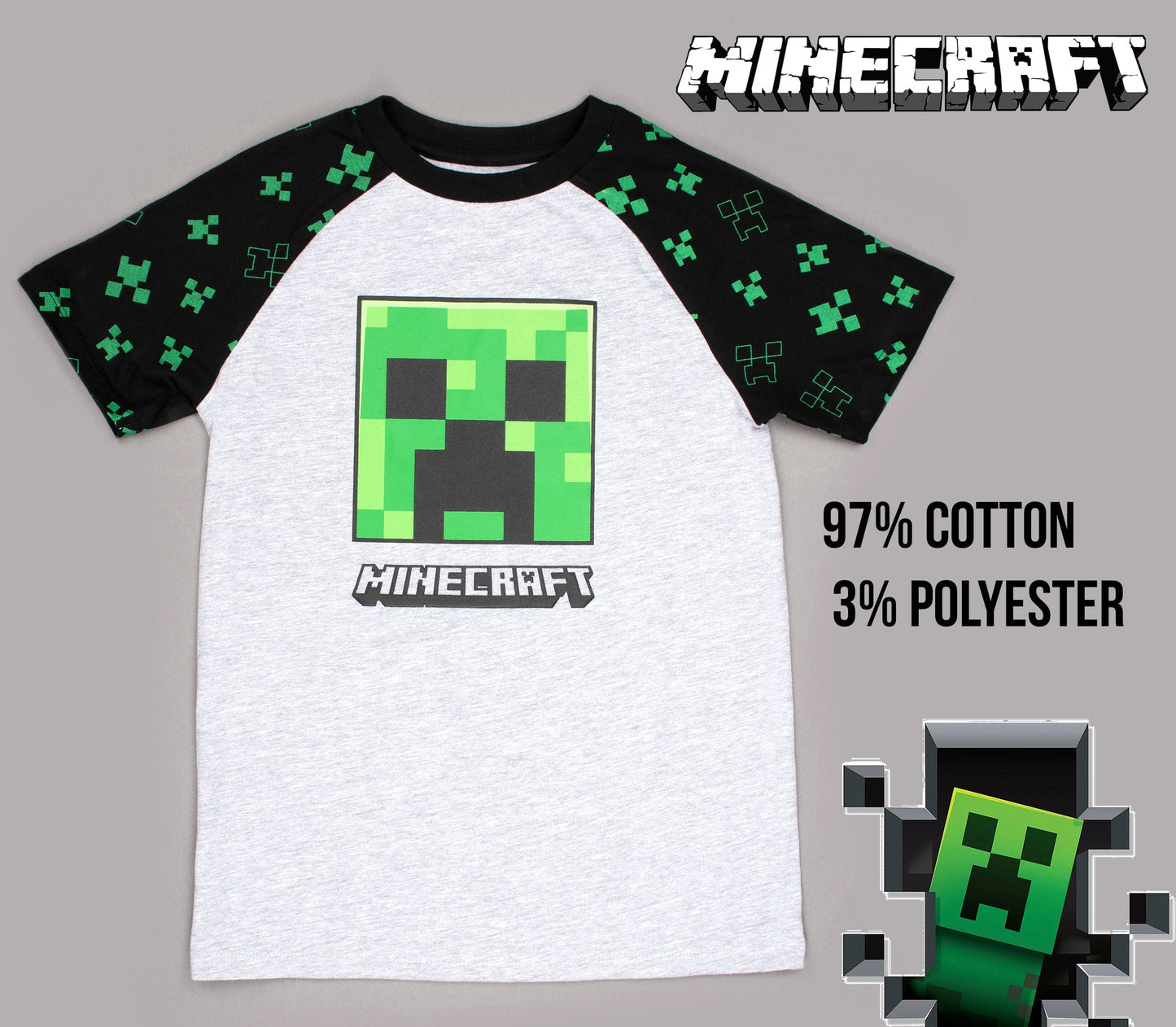 T-shirt Minecraft – Creeper T-shirt – gris