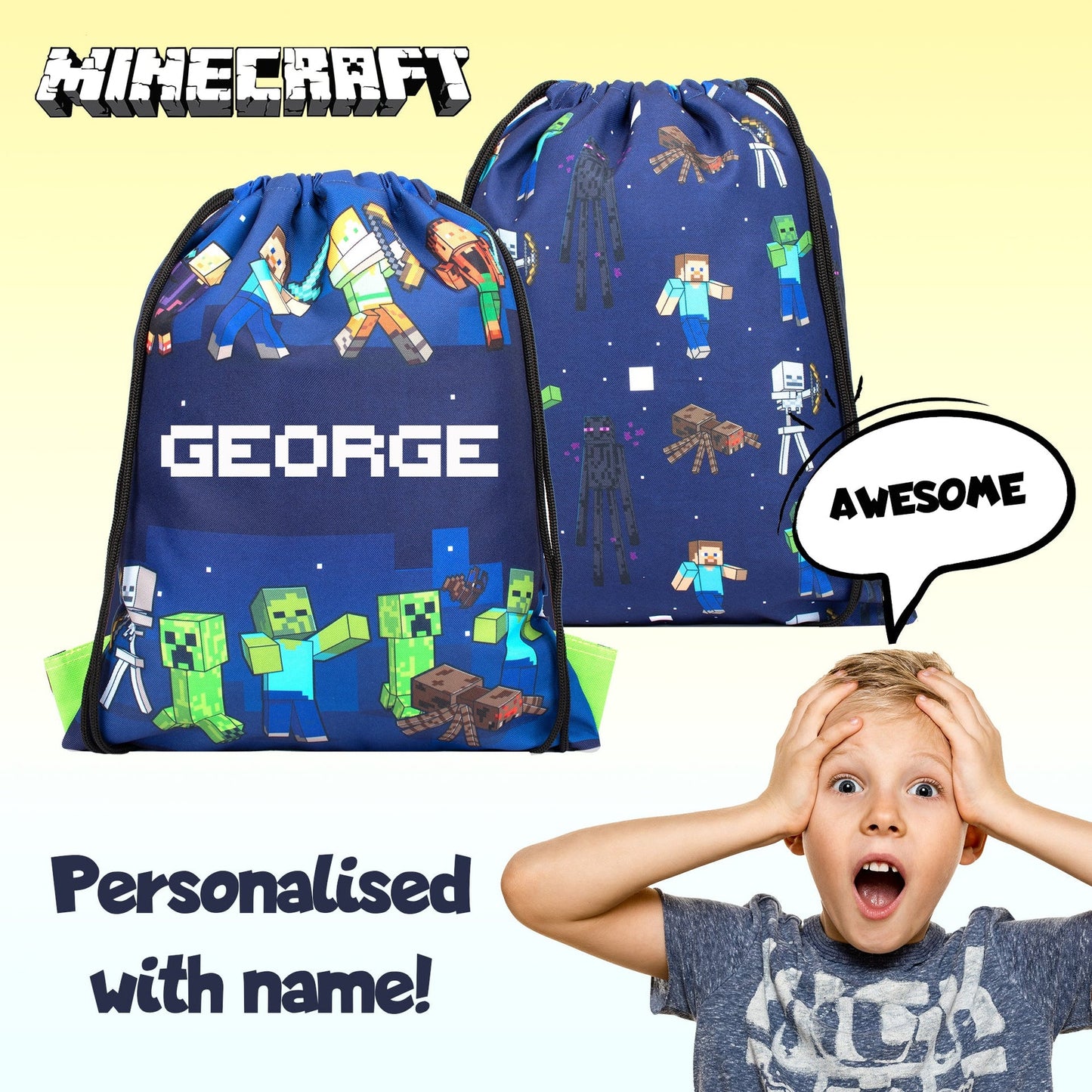 Sac à cordon – Official Minecraft Minecraft bleu | PE Bag | Fringoo