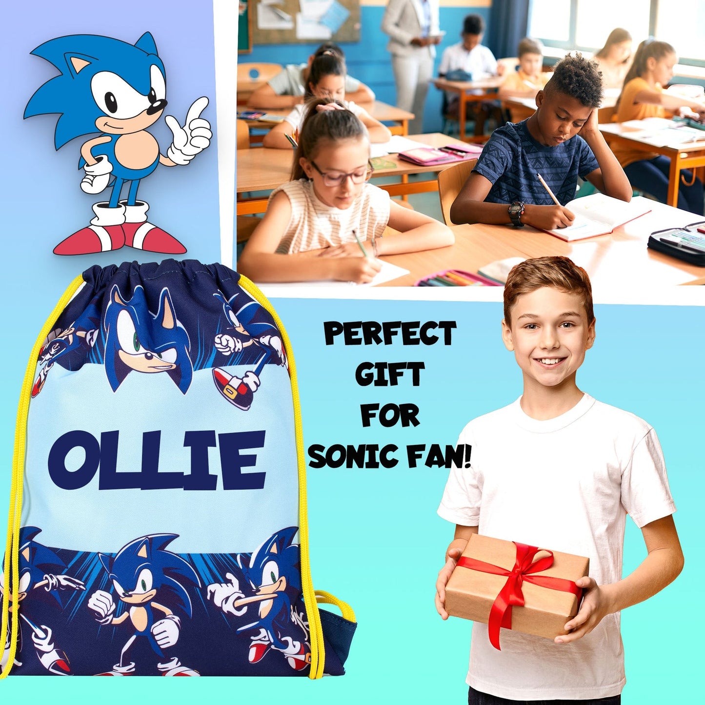 Sac à cordon – Official Sonic the Hedgehog PE sac à cordon, with your child's full name.