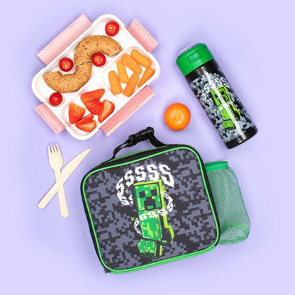 Sac repas – Minecraft with Mesh Pocket – gris Pixel Creeper