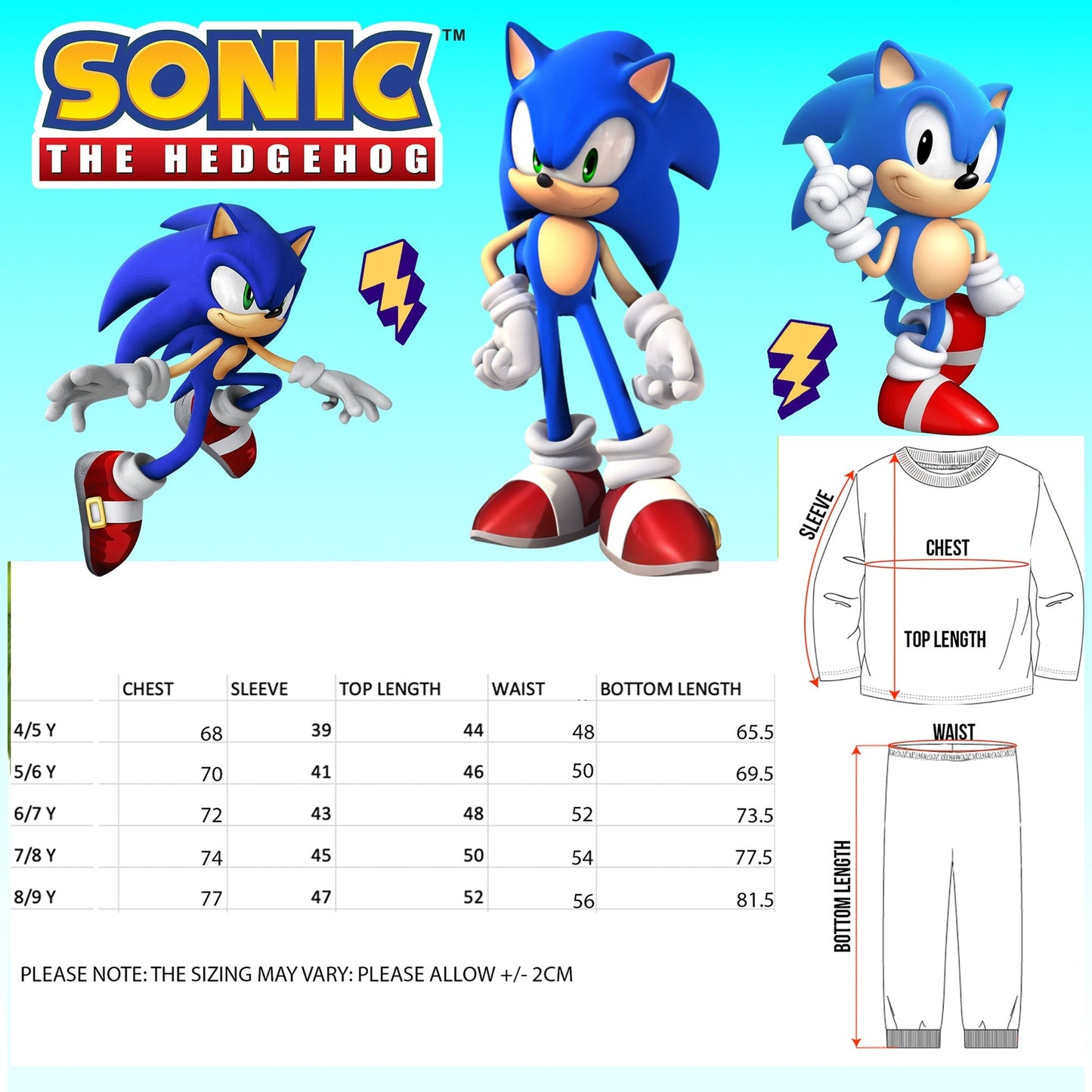 Pyjama – Sonic The Hedgehog for boys Long Sleeve 100% Cotton
